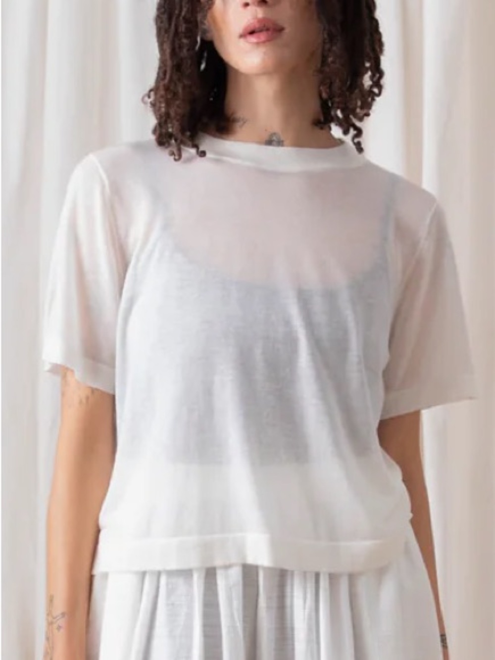 Ali Golden Thin Knit T-shirt in Bone